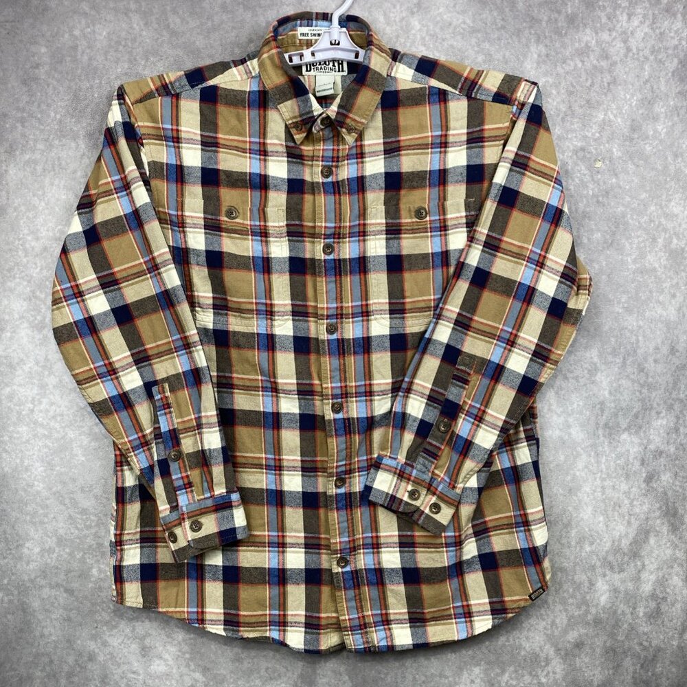 Duluth Trading Free Swingin Flannel Button Shirt Mens Large Plaid Relaxed Fit